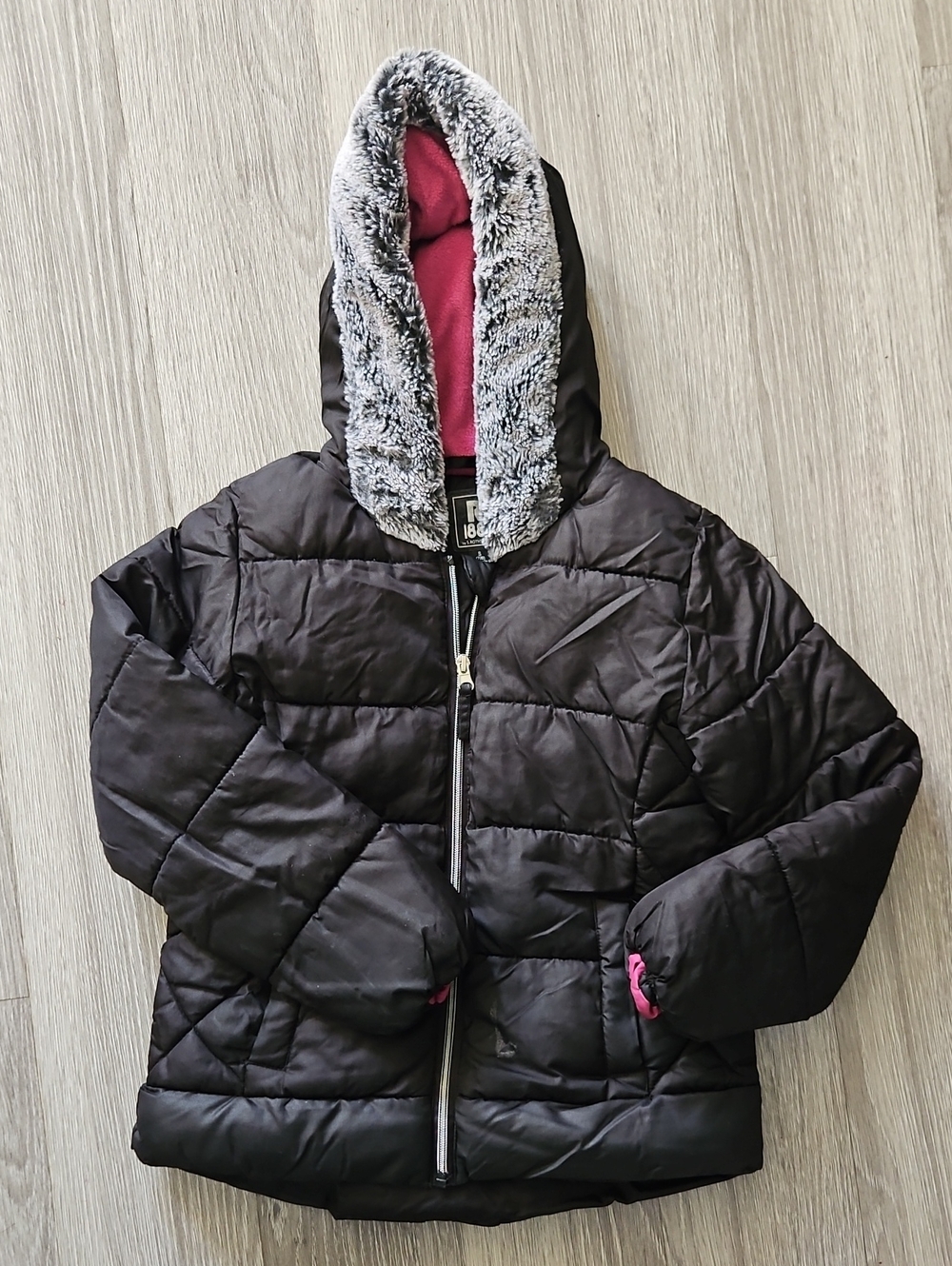 Kids Black Puffer Jacket with Faux Fur Trim